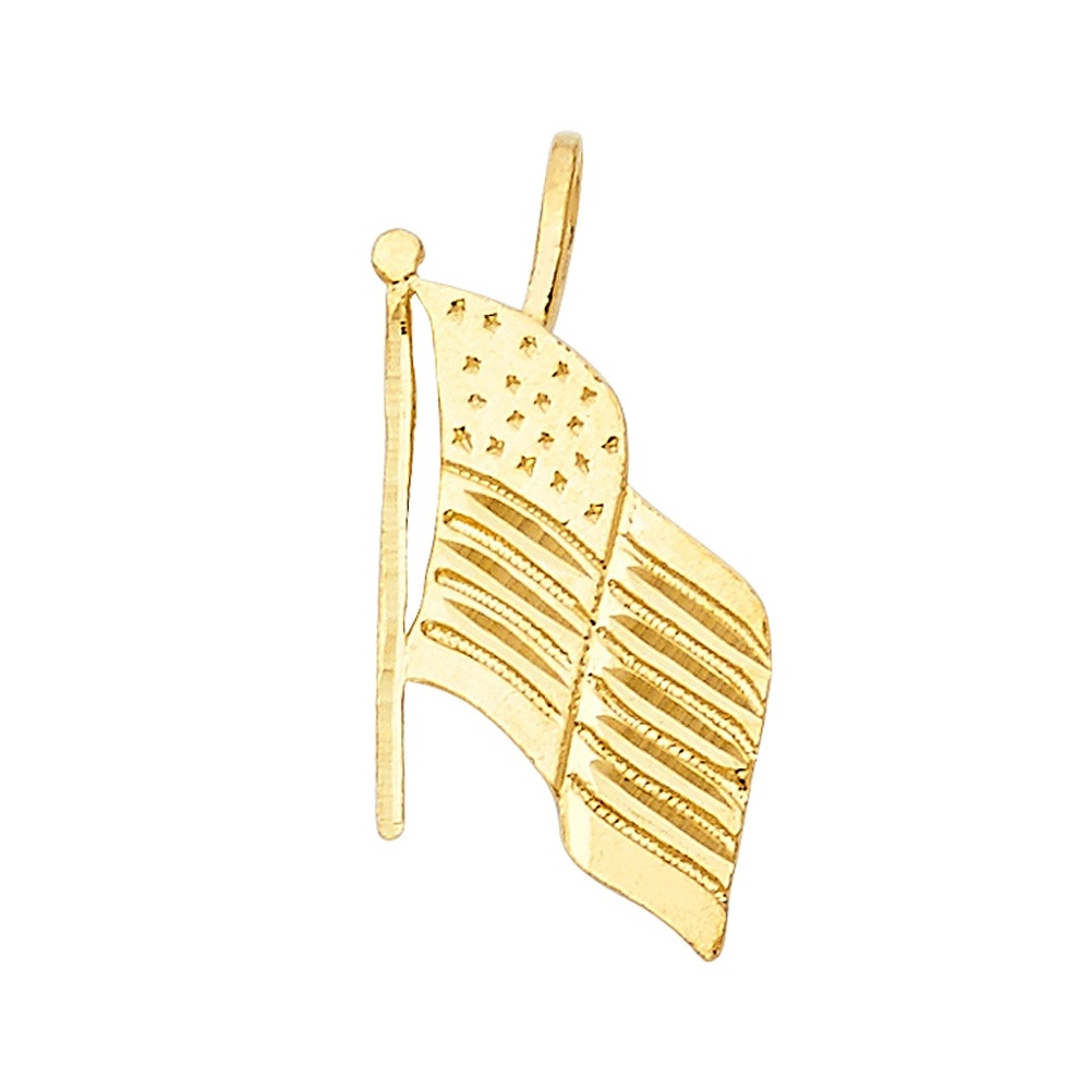 14K Yellow Gold  USA Flag Pendant